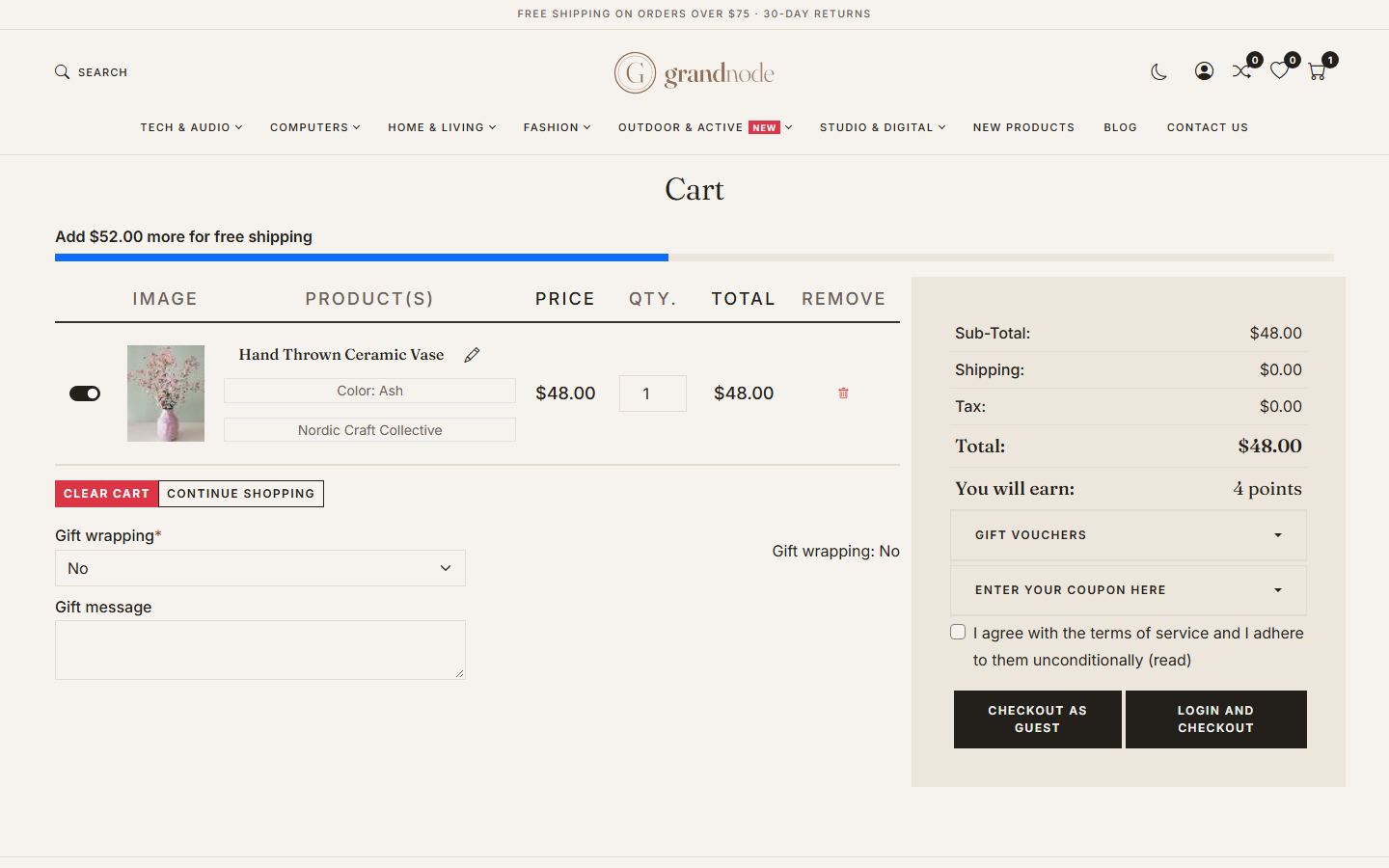 The cart below the free-shipping threshold