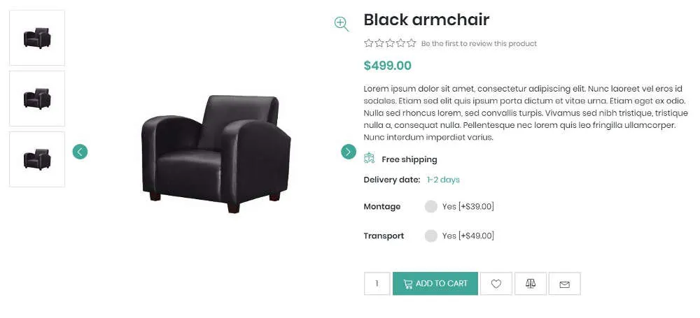 Screenshot of product page