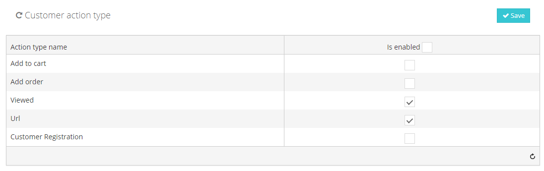 Screen from customer action type section