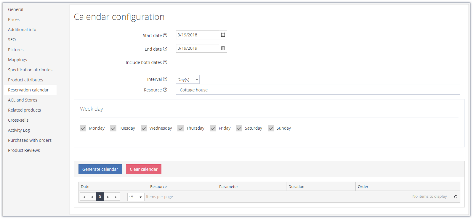 Availability calendar