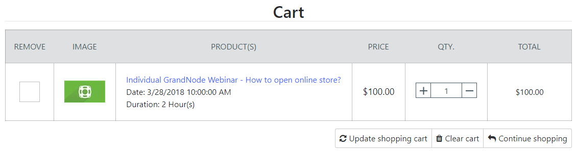 Webinar shopping cart