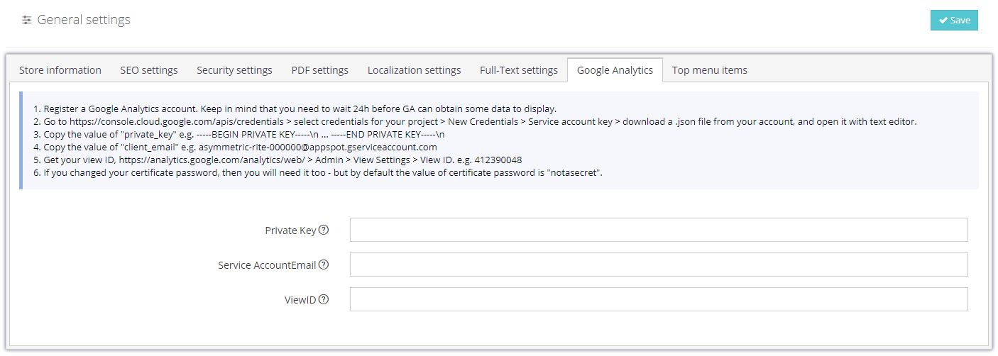 Google Analytics settings