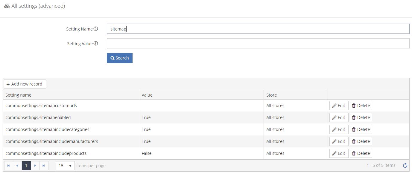 Sitemap settings in GrandNode