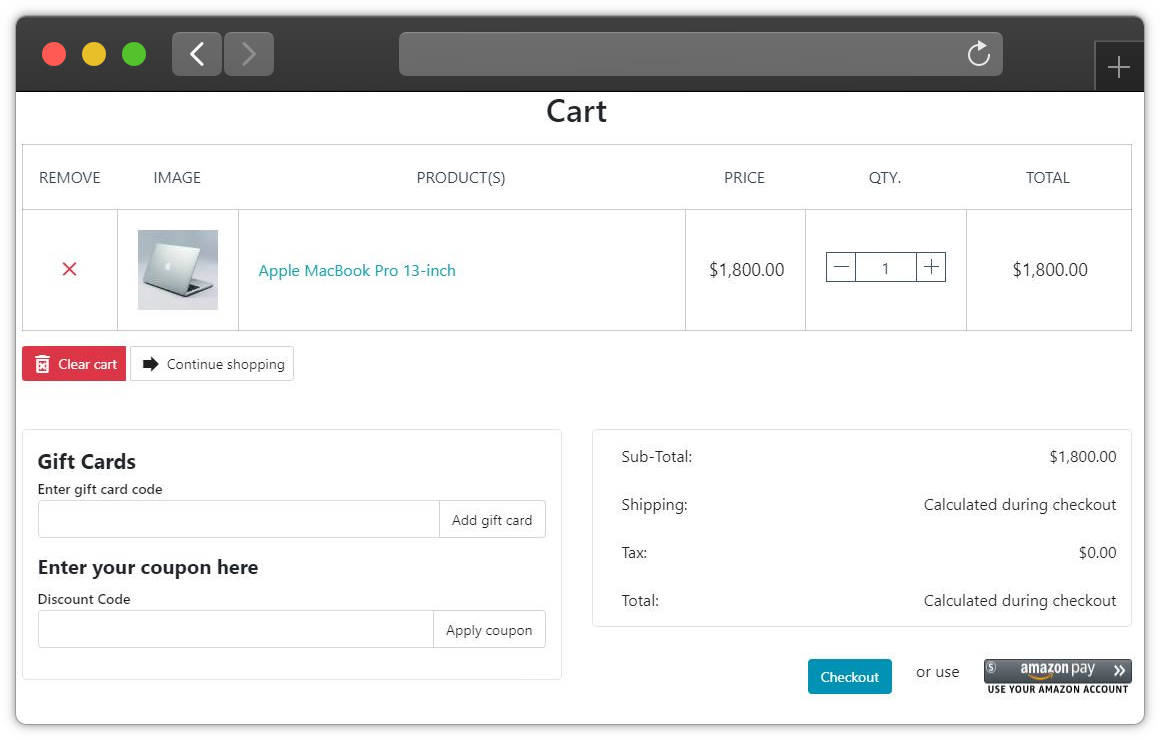 Amazon Pay Shopping Cart